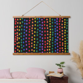 Rainbow Candy Dots auf Schwarz Wandteppich Mit Holzrahmen