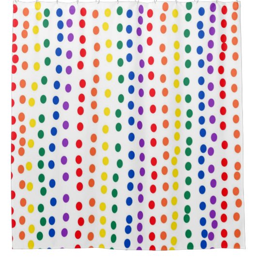 Rainbow Candy Dots auf Weiß Duschvorhang (Vorderseite)