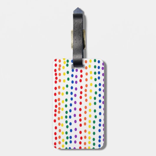 Rainbow Candy Dots auf Weiß Gepäckanhänger (Rückseite vertikal)