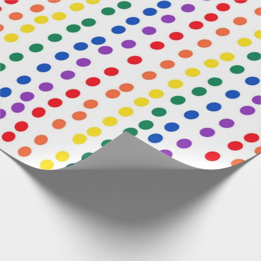 Rainbow Candy Dots auf Weiß Geschenkpapier (Ecke)