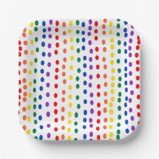 Rainbow Candy Dots auf Weiß Pappteller (Vorderseite)