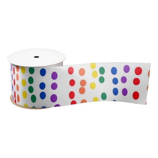 Rainbow Candy Dots auf Weiß Satinband (Spule)