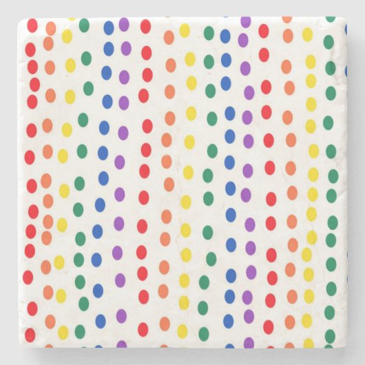 Rainbow Candy Dots auf Weiß Steinuntersetzer (Vorderseite)