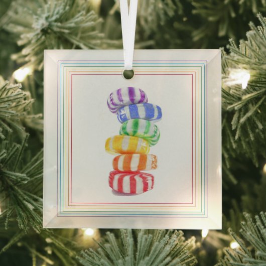 RAINBOW CANDY Glass Square Ornament Aus Glas (Insitu)