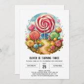 Rainbow Candy Lollipop Geburtstag Einladung (Vorne/Hinten)