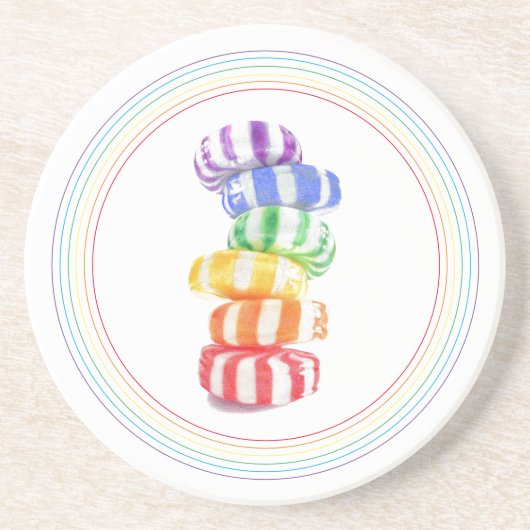 RAINBOW CANDY Round Sandstone Untersetzer (Vorne)