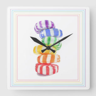RAINBOW CANDY Square Wall Clock Quadratische Wanduhr