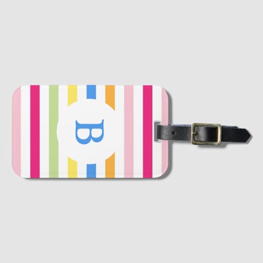 Rainbow Candy Stripes Modern Monogram Gepäckanhänger (Vorderseite (Horizontal))