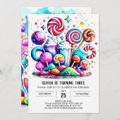 Rainbow Candyland Printable Birthday Einladung (Vorne/Hinten)