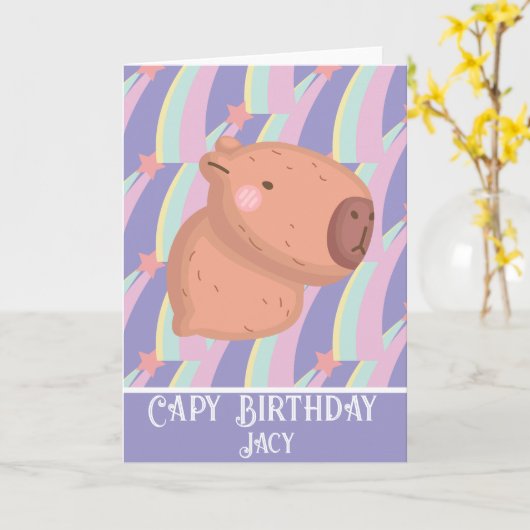 Rainbow Capybara Birthday Cute Karte (Gelbe Blume)