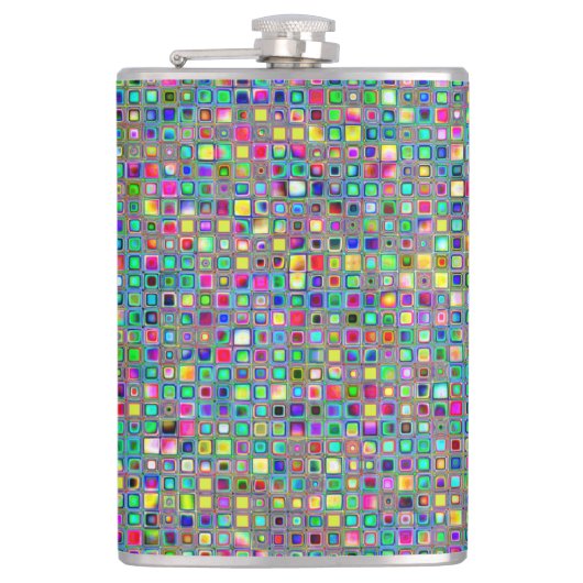 Rainbow 'Carnival' Textured Mosaic Tiles Pattern Flachmann (Vorderseite)