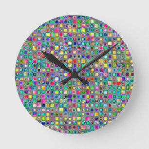 Rainbow 'Carnival' Textured Mosaic Tiles Pattern Runde Wanduhr