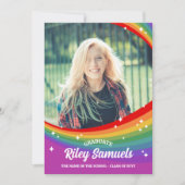 Rainbow Cartoon Glitzern Foto Abschluss Einladung (Vorderseite)