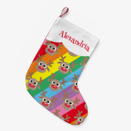 Rainbow Cartoon Rentier Pattern Fun Colorful Kleiner Weihnachtsstrumpf