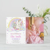 Rainbow Castile Unicorn Einladungen mit Foto (Stehend Vorderseite)