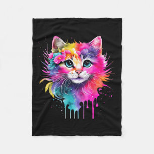 Rainbow Cat A Watercolor Paint Colorful Blume Cu Fleecedecke