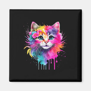 Rainbow Cat A Watercolor Paint Colorful Blume Cu Magnet