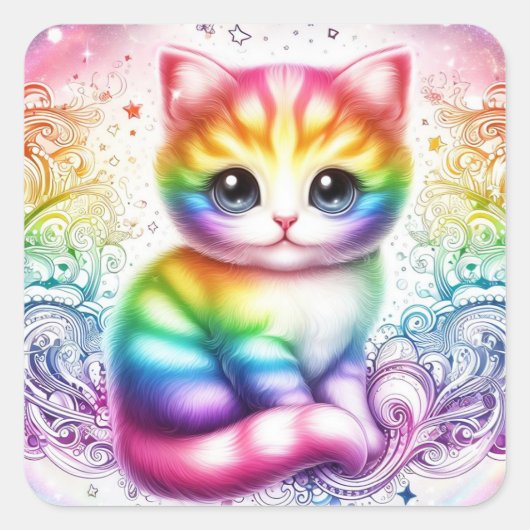 Rainbow-Cat-Aufkleber Quadratischer Aufkleber (Vorderseite)