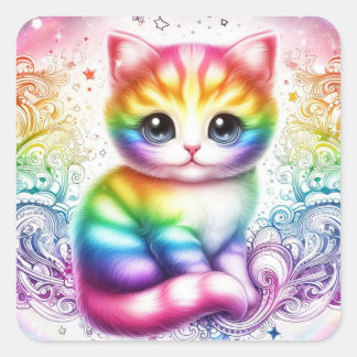 Rainbow-Cat-Aufkleber Quadratischer Aufkleber