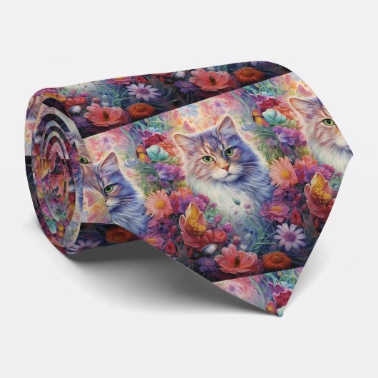 Rainbow Cat Blume Boho Krawatte (Gerollt)