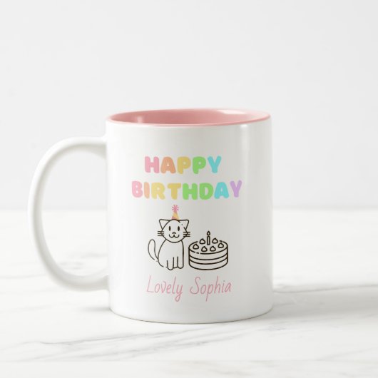 Rainbow&Cat Happy Birthday Zwei-Tone-Kaffee-Tasse Zweifarbige Tasse (Links)