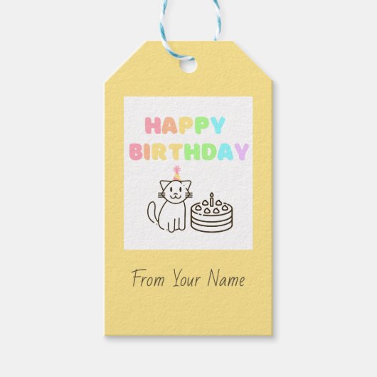 Rainbow Cat & Happy GeburtstagsgeschenkTags Geschenkanhänger (Vorderseite)