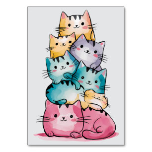 Rainbow Cat Name Cards - Farbenfrohe Cartoon Cat Tischnummer
