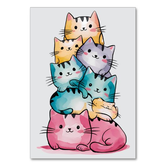 Rainbow Cat Name Cards - Farbenfrohe Cartoon Cat Tischnummer (Vorderseite)