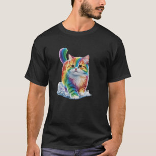 Rainbow Cat Niedliche Wasserfarbe Katze Paint Co T-Shirt