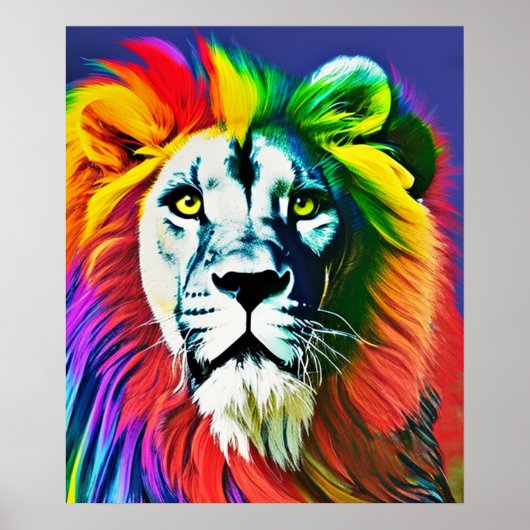 Rainbow Cat, Rainbow Lion Digital Art Poster (Vorne)