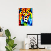 Rainbow Cat, Rainbow Lion Illustration Art Poster (Heimbüro)