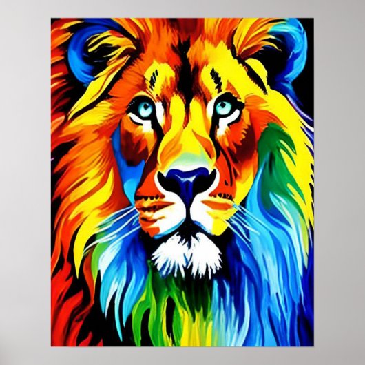 Rainbow Cat, Rainbow Lion Illustration Art Poster (Vorne)