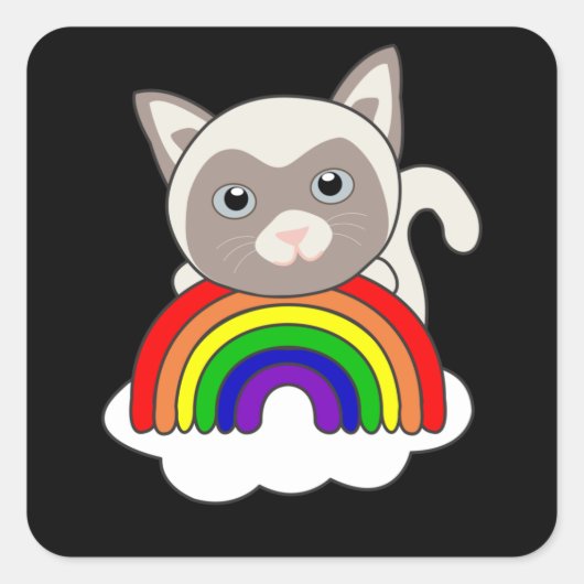 Rainbow Cat Sweat Cats for Kids Siamcat Quadratischer Aufkleber (Vorderseite)