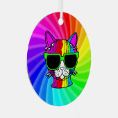 Rainbow Cat Twirl Ornament Aus Metall (Vorderseite Rechts)