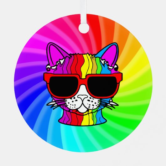 Rainbow Cat Twirl Ornament Aus Metall (Rückseite)