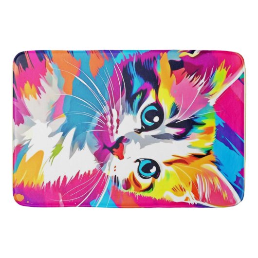 Rainbow Cat: Vivid Portrait Badematte (Vorderseite)