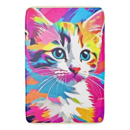 Rainbow Cat: Vivid Portrait Badematte (Vorderseite Vertikal)