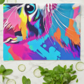 Rainbow Cat: Vivid Portrait Geschirrtuch (Gefaltet)