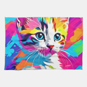 Rainbow Cat: Vivid Portrait Geschirrtuch