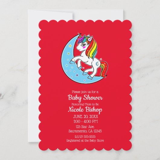 Rainbow Celestial Blue Moon & Stars Unicorn Einladung (Vorderseite)