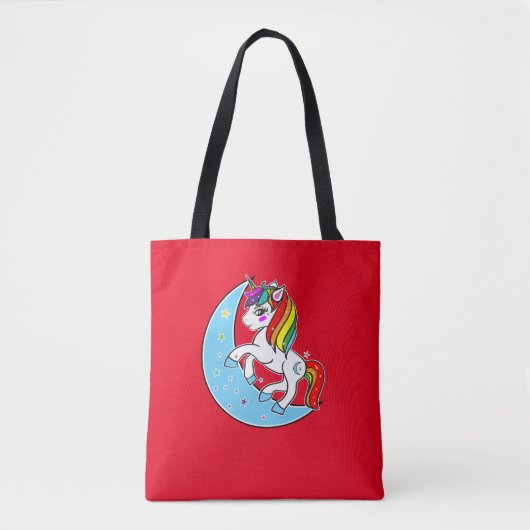 Rainbow Celestial Blue Moon & Stars Unicorn Tasche (Vorderseite)