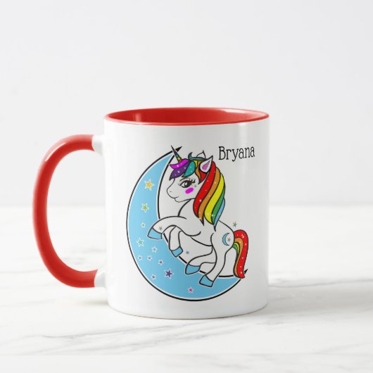 Rainbow Celestial Blue Moon & Stars Unicorn Tasse (Links)