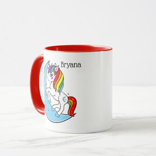 Rainbow Celestial Blue Moon & Stars Unicorn Tasse (Vorderseite Links)