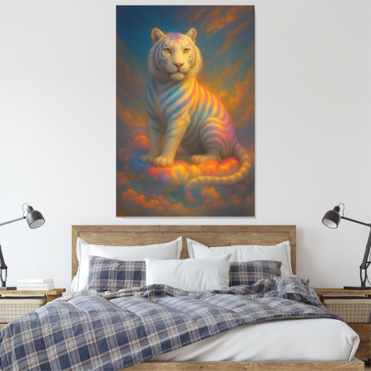Rainbow Celestial White Tiger – Divine Cloudlight Leinwanddruck (Insitu (Schlafzimmer))