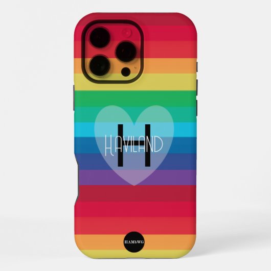 Rainbow Cell Case mit Herz und Name HAMbWG iPhone Hülle (Rückseite)