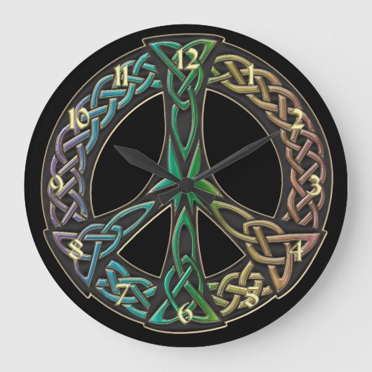 Rainbow Celtic Knot Peace Sign Clock Große Wanduhr (Vorderseite)