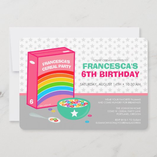 Rainbow Cereal Birthday Party Einladung (Vorderseite)