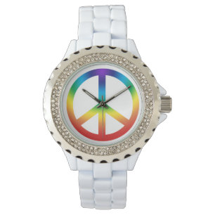 Rainbow / Chakra Colors Peace Sign Armbanduhr