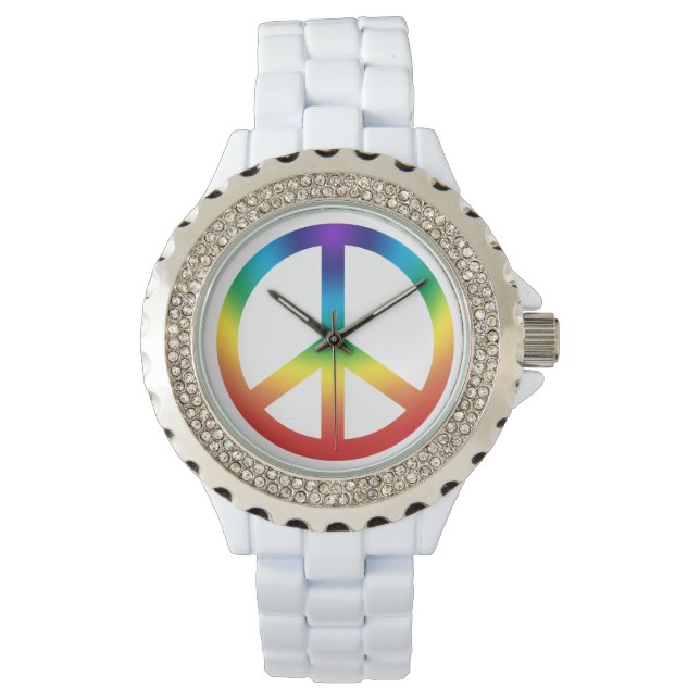 Rainbow / Chakra Colors Peace Sign Armbanduhr (Vorderseite)