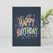 Rainbow Chalk Happy Birthday auf Navy Blue Birthda Einladung (Stehend Vorderseite)